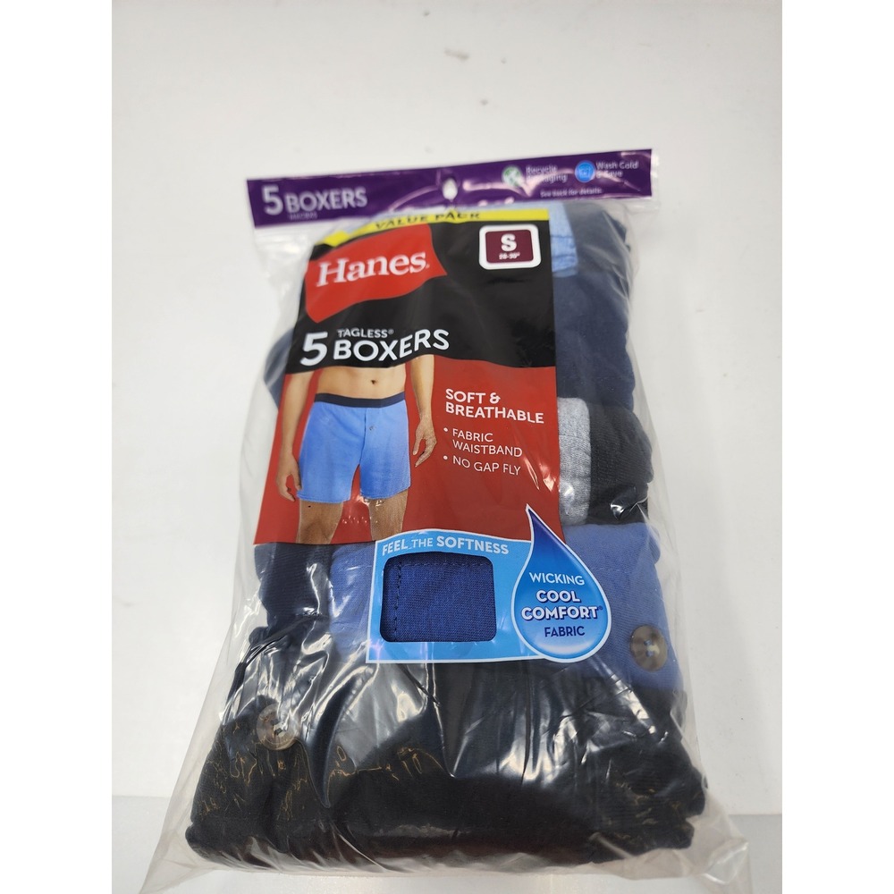 Hanes Mens Tagless 5 Pack Boxers Multicolor Cotton Blend Casual Size Small